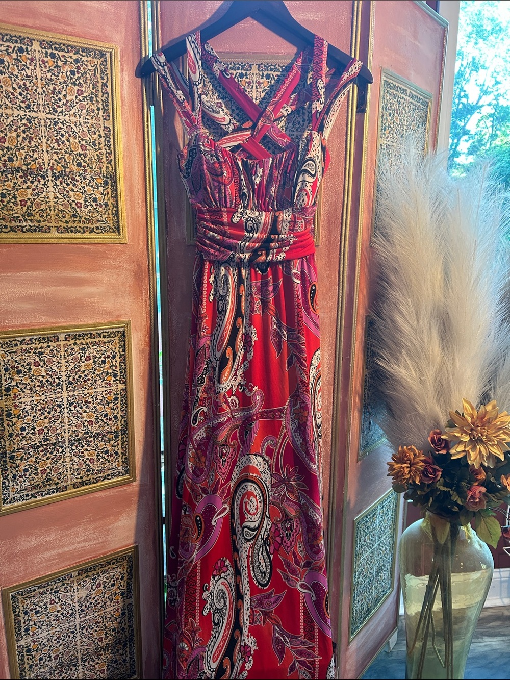 Bisou Bisou Red Paisley-Print Sleeveless Maxi Dress
